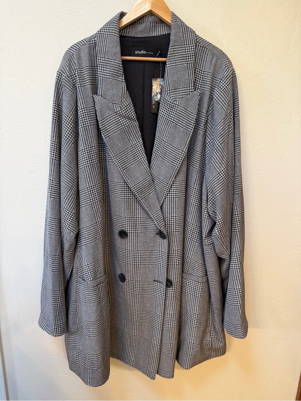 Studio by Torrid Stretch Crepe Blazer Textured Plaid Gray Plus Size 5X 28